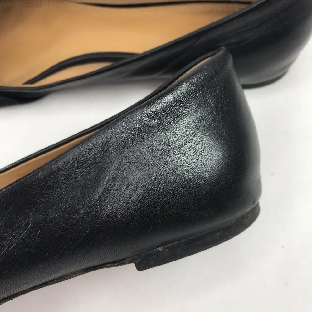 Tory Burch Women's Size 10 Eleanor Flat Black Leather Bow Pointed Toe Shoes